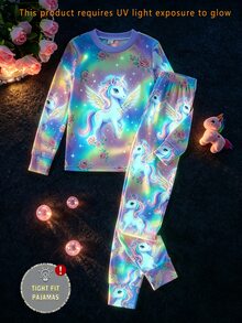 Tween Girl Unicorn Print Long Sleeve Top And Pants Loungewear Set - Multicolor - View 5