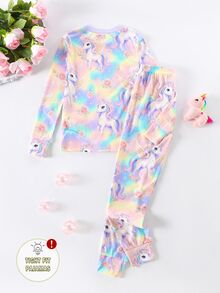 Tween Girl Unicorn Print Long Sleeve Top And Pants Loungewear Set - Multicolor - View 4