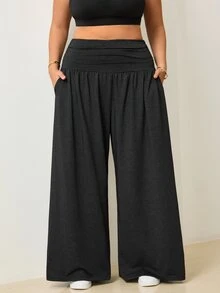Easithlete Easithlete 2026 New Comfortable 4-Way Stretch Plus Size Women's Ruched Waist Wide Leg Sports Pants - Multicolor - View 6