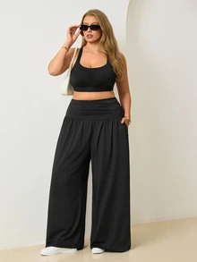 Easithlete Easithlete 2026 New Comfortable 4-Way Stretch Plus Size Women's Ruched Waist Wide Leg Sports Pants - Multicolor - View 5