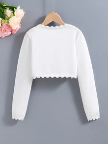 SHEIN Elladie kids 青少年女孩極簡時尚百搭純色開襟衫 秋季 - 白色 - 查看 3
