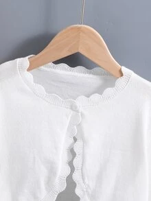 SHEIN Elladie kids 青少年女孩極簡時尚百搭純色開襟衫 秋季 - 白色 - 查看 7