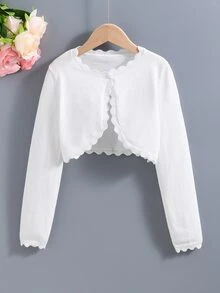SHEIN Elladie kids 青少年女孩極簡時尚百搭純色開襟衫 秋季 - 白色 - 查看 4