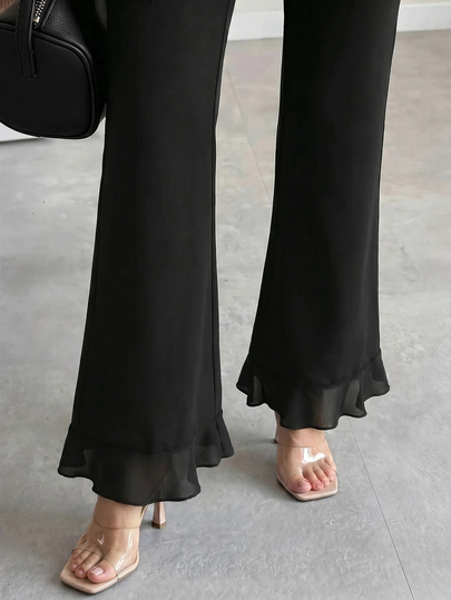 SHEIN Clasi Quần ống loe thời trang size lớn mặc thường ngày phong cách thanh lịch, công sở trang trọng, mùa thu, màu đen
