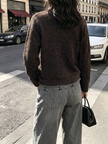 Autumina كارديجان نسائي محبوك كاجوال بطراز عتيق، جاكيت بلون موحد بصف واحد من الأزرار، ملابس خارجية موضة الربيع/الخريف، ملابس علوية الطبقات للمكتب والغداء البني الداكن - بني - مشاهدة 2