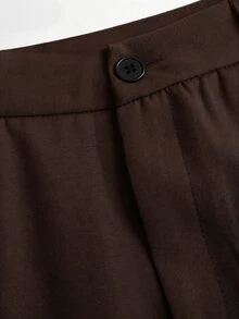 Sweetra 女款蕾絲拼接通勤辦公派對外出低腰喇叭修身長褲 深棕色 夏季優雅 - 鏽棕色 - 查看 4