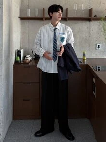 DAZY Men's Striped Casual Versatile Daily Wear Shirt Paired With Blue Tie - Blue - View 3