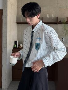 DAZY Men's Striped Casual Versatile Daily Wear Shirt Paired With Blue Tie - Blue - View 8