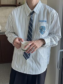 DAZY Men's Striped Casual Versatile Daily Wear Shirt Paired With Blue Tie - Blue - View 7