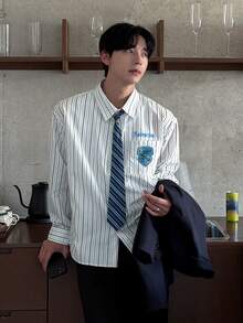 DAZY Men's Striped Casual Versatile Daily Wear Shirt Paired With Blue Tie - Blue - View 4