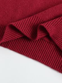 Manfinity Homme 男士秋冬款鈕扣套頭毛衣，長袖V領針織毛衣，附聖誕元素，修身剪裁 - 酒紅色 - 查看 10