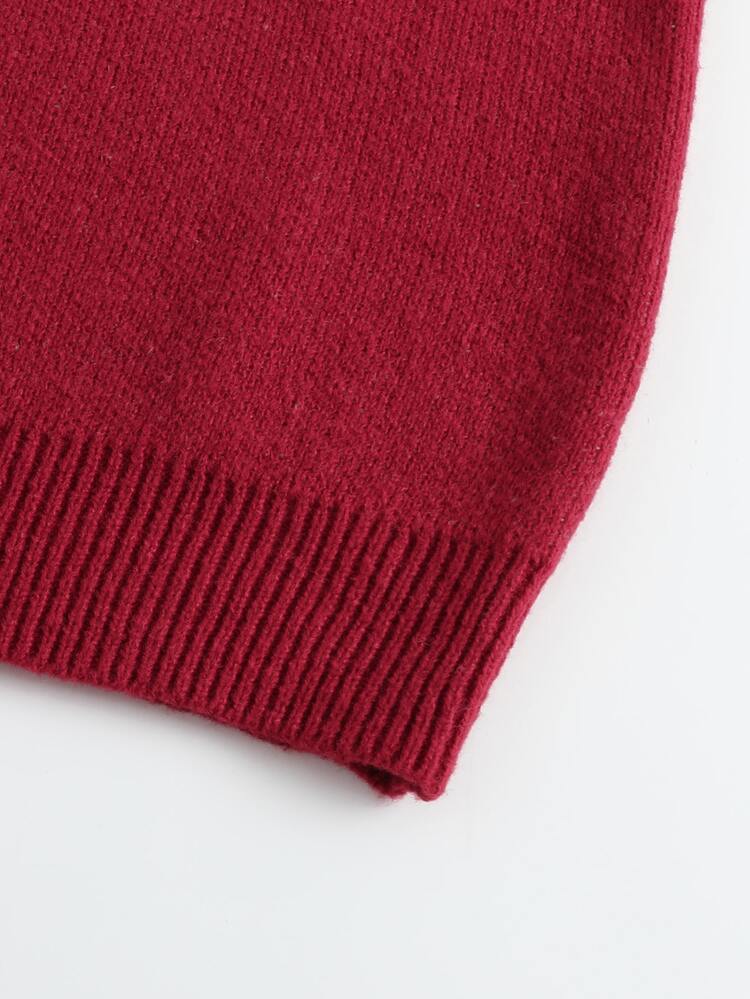 Manfinity Homme Men's Autumn/Winter Pullover Sweater With Buttons, Long Sleeve V-Neck Knit Sweater With Christmas Elements, Slim Fit Knit Sweater - Burgundy - View 6