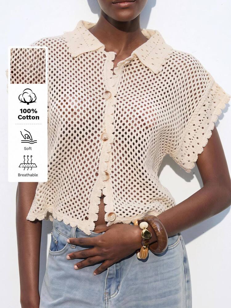 Maija White Women's Knitted Cardigan With Connected Sleeves For Holidays Vacation Autumn Cottage Core Boho - Apricot - View 2