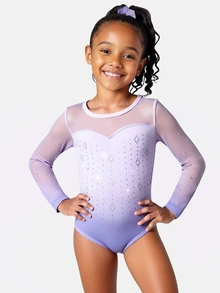 3pcs/Set Young Girls' Long Sleeve Rainbow Gymnastics Leotard,Headband,Shorts Set,High Stretch Rhinestone Summer Training, Dance 7th Birthday Princess - Cadet Blue - View 5