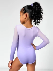 3pcs/Set Young Girls' Long Sleeve Rainbow Gymnastics Leotard,Headband,Shorts Set,High Stretch Rhinestone Summer Training, Dance 7th Birthday Princess - Cadet Blue - View 3