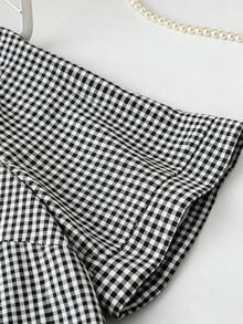 Linhara 休閒優雅編織格紋愛心刺繡短袖鈕扣領長版襯衫洋裝 大尺碼女款 - 黑與白 - 查看 6
