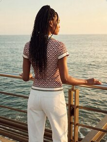 CAJUNI Short-Sleeved Tailored Shirt With Side-Tie Detail And Leaf-Plaid Print - Multicolor - View 2
