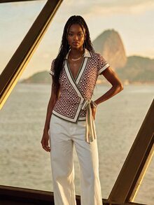 CAJUNI Short-Sleeved Tailored Shirt With Side-Tie Detail And Leaf-Plaid Print - Multicolor - View 4