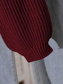 Solid Color Casual Lazy Pullover Sweater Girl Round Neck Autumn/Winter New Loose Fit Versatile Knit Top Short - Burgundy - View 6