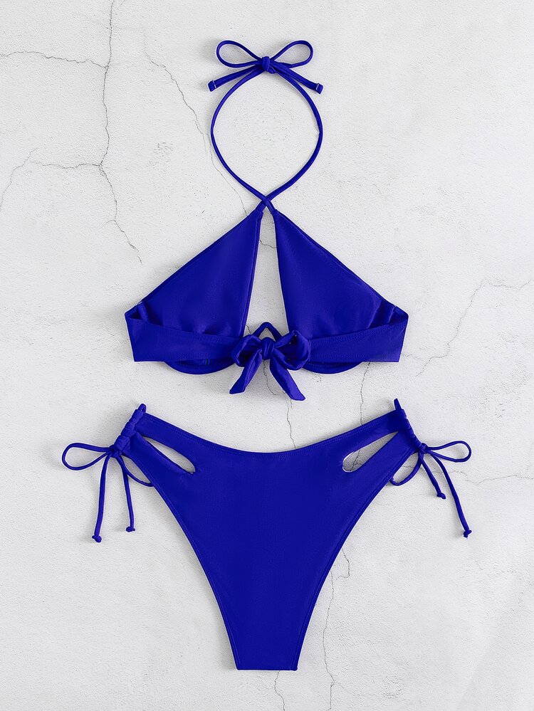 Swim SXY Summer Beach Cut-Out Knot Back Cross Halter Underwire Bikini Bikini Azulblue Bikini - Royal Blue - View 4