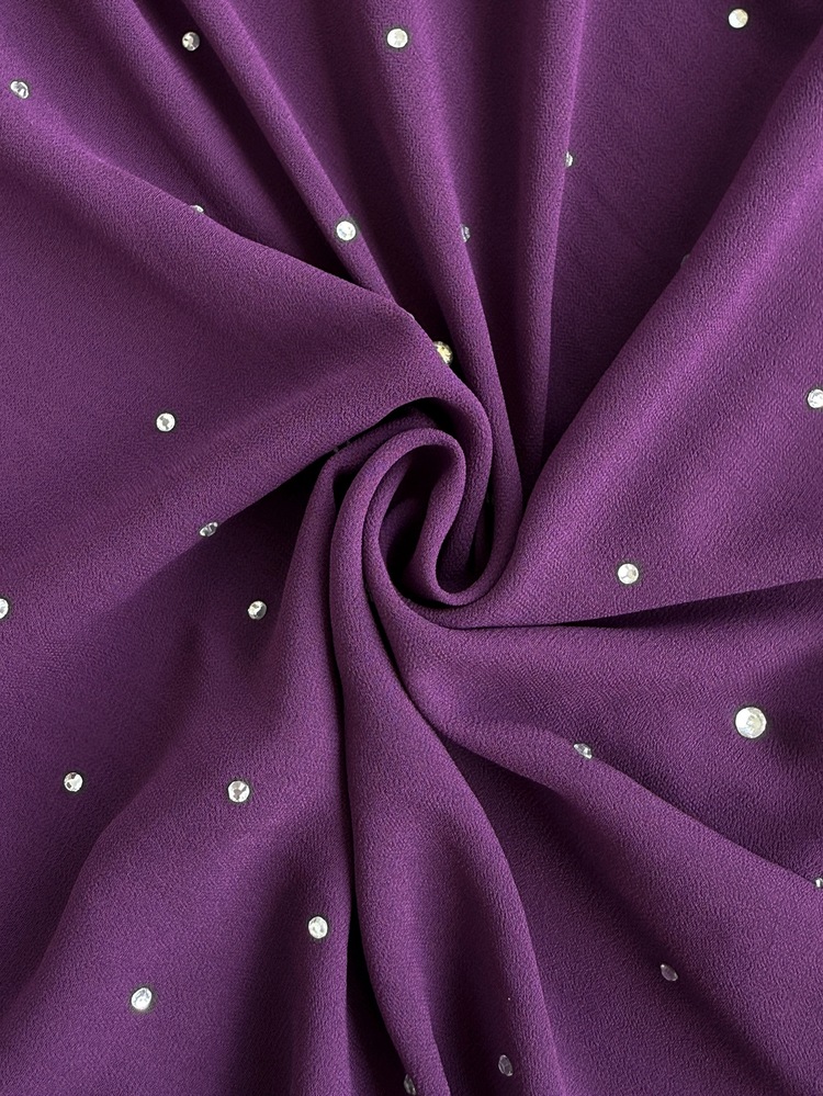 Reflora Plus Size Women's Solid Color Rhinestone Embellished Round Neck Batwing Sleeve Elegant Dress Christmas - Purple - View 4