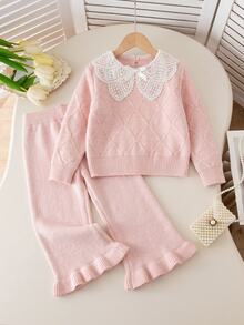 SHEIN Young Girls Sweater Co-Ords - Pink - View 3