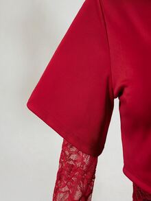 BamGleam Women's Long Sleeve Sexy Lace 2 In 1 Bodysuit - Red - View 4