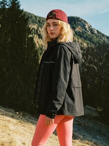 WanderVale Women's Casual Zipper Long Sleeve Outdoor Hooded Windbreaker Jacket - Black - View 2