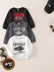 SHEIN 3pcs/Set Baju Sweatshirt Lengan Panjang Kasual Serbaguna Gaya Jalanan Musim Gugur/Dingin untuk Bayi Laki-laki, Paket Multi Sweatshirt Balap, Sweatshirt Serbaguna, Sweatshirt Balita, Sweatshirt Lucu (Sweatshirt dan Celana Dijual Terpisah) - MultiWarna - View 4