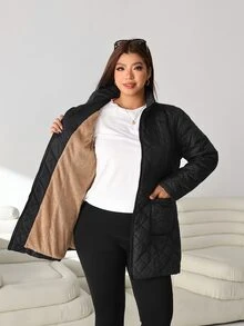 Solflare 大尺碼女款純色保暖內裡休閒日常冬季加厚外套 - 彩色 - 查看 7