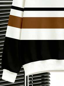 Setelan Sweatshirt dan Celana Sweatpants 2 Potong Gaya Kasual Street Minimalis Motif Garis-garis Blok Warna Bahu Jatuh Kerah Bulat untuk Anak Laki-laki Remaja, Cocok untuk Jalan-jalan dan Olahraga - MultiWarna - View 4