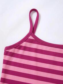 SHEIN Kids Tween Girl Knitted Camisole Top And Striped Loose Pants Set - Multicolor - View 3