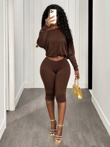 BamGleam Sexy Casual Asymmetric-Shoulder Cinched Waist Long Sleeve Crop Top And Pants Set Night Out Club Night Out Coffee Brown Autumn - Coffee Brown - View 6