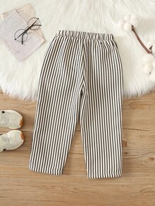 SHEIN بنطلون شتوي طويل للأطفال والفتيان الصغار بخطوط ملونة وخصر مطاطي، متعدد الاستخدامات ومريح - متعدد الألوان - مشاهدة 2