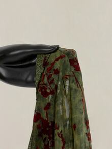 SHEIN ICON 女式不对称下摆喇叭袖复古植绒网眼透视开衫 - 綠色 - 查看 3