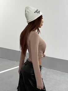 StreetHx 休閒百搭女款秋季舒適柔軟長袖T恤 - 咖啡棕 - 查看 2