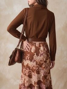 Solivie Women's Single-Breasted Casual Versatile Daily Long Sleeve Shirt - Brown - View 4