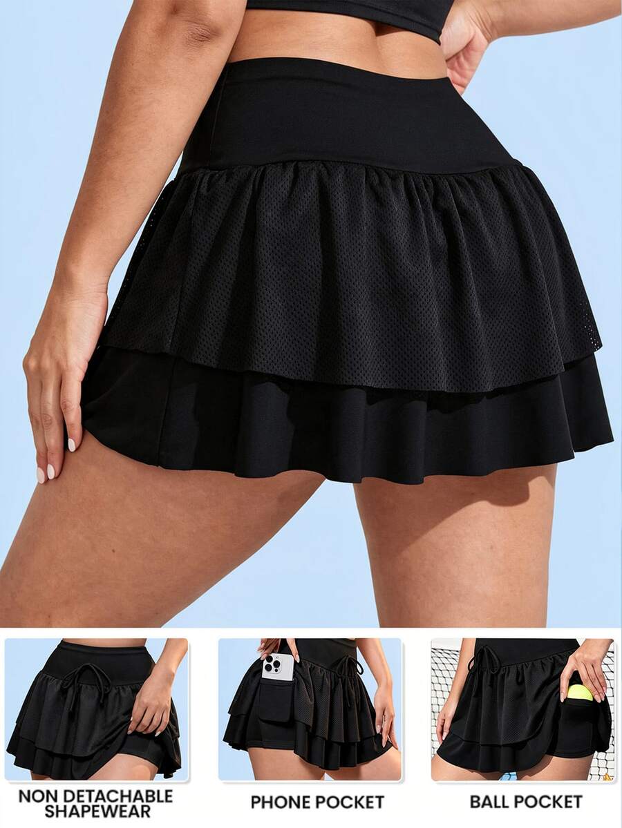 Easithlete Easithlete Women's Plus-Size Black Fall/Winter High-Quality Athletic Skort – Slimming, Sexy, & Cute – Double-Layer Ruffled Design With Pockets & Fleece Lining