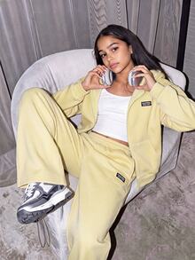 SHEIN Tween女孩童裝 2025春夏秋冬新款休閒簡約兩件套，適合日常穿著、旅行、返校、畢業、早午餐、機場、派對、度假，簡約百搭休閒，秋冬/四季皆宜 - 藏蓝色 - 查看 5
