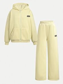 SHEIN Tween女孩童裝 2025春夏秋冬新款休閒簡約兩件套，適合日常穿著、旅行、返校、畢業、早午餐、機場、派對、度假，簡約百搭休閒，秋冬/四季皆宜 - 藏蓝色 - 查看 6