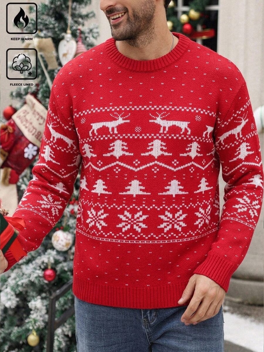 Manfinity Homme Men's Crew Neck Casual Versatile Daily Wear Long Sleeve Sweater - Red - View 1