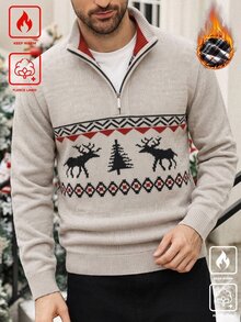Manfinity CasualKnits 男士半拉鍊聖誕針織毛衣 - 米色 - 查看 1