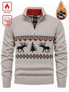 Manfinity CasualKnits 男士半拉鍊聖誕針織毛衣 - 米色 - 查看 7
