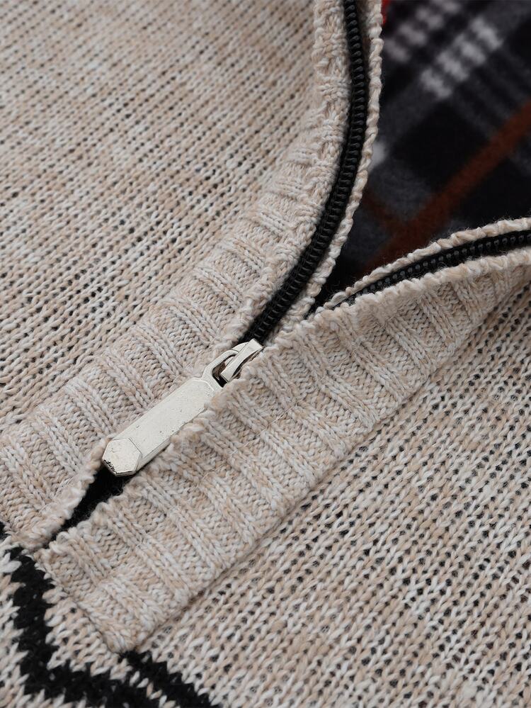 Manfinity CasualKnits Men's Half-Zip Christmas Knit Sweater - Beige - View 4