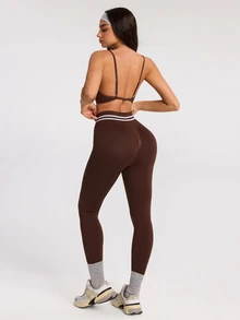 SHEIN Dewbera Women's Seamless Brown Sports Set Camisole Top & 9/10 Length Leggings - Coffee Brown - View 2