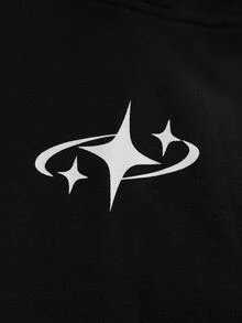 STYNVO 男士拼色圖案字母印花休閒日常百搭時尚長袖連帽衫 - 黑色 - 查看 5