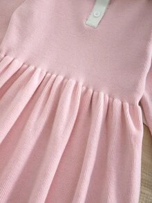 SHEIN 女童粉色針織洋裝，秋季新品，學院風、航海風、小公主風，領口設計，藍白拼色，娃娃洋裝 - 粉色 - 查看 9