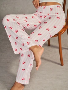 Esseday 2pcs Cherry Pink Peach Butt Flared Leggings, Waist-Enhancing Casual Home Daily Comfortable Pajama Bottoms For Women - Multicolor - View 7