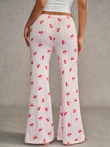 Esseday 2pcs Cherry Pink Peach Butt Flared Leggings, Waist-Enhancing Casual Home Daily Comfortable Pajama Bottoms For Women - Multicolor - View 8