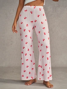 Esseday 2pcs Cherry Pink Peach Butt Flared Leggings, Waist-Enhancing Casual Home Daily Comfortable Pajama Bottoms For Women - Multicolor - View 4